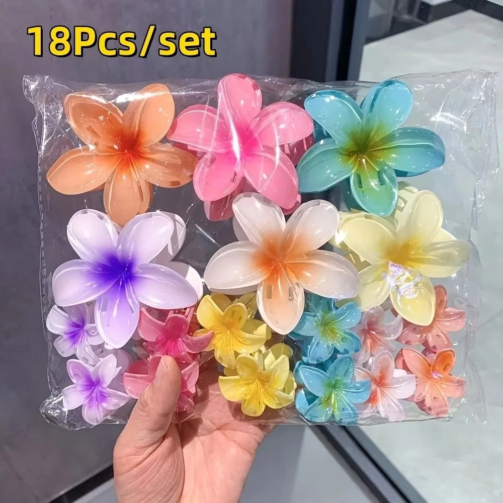 

3Pcs/Set New Gradient Hair Claws Plumeria Flower Acrylic Hair Clips Clamp Sweet Flower Ponytail Clip Beach