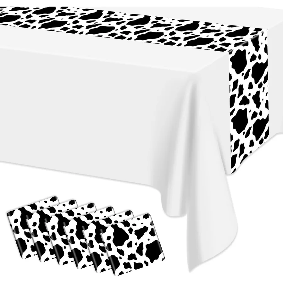 Camino de mesa con estampado de vaca, 6 uds., 14x108 pulgadas, camino de mesa de vaca blanco y negro, mantel occidental de granja para cumpleaños, patio occidental