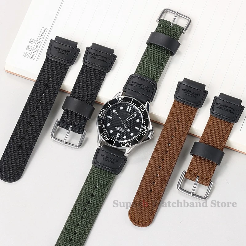 النايلون حزام ساعة اليد 18 مللي متر الرجال قماش الرياضة أسود أخضر سوار حزام ل كاسيو W800H SGW400 F91W F84 F105/108/A158/168 AE1200/1300