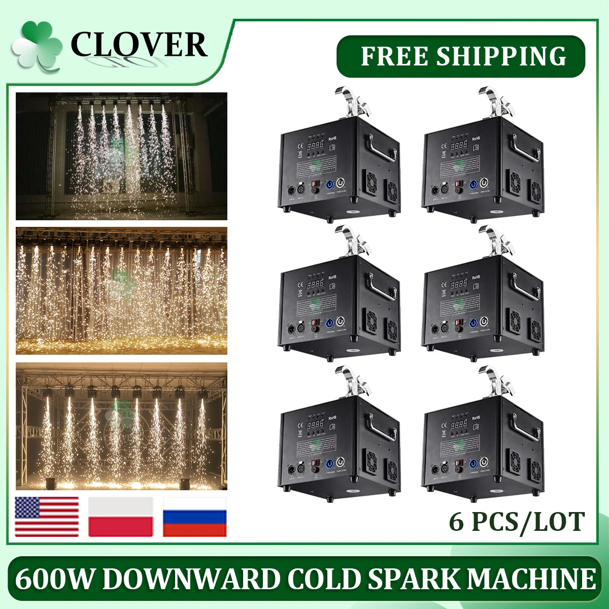 

No Tax 6Pcs 600W Cold Spark Machine DMX Remote Cold Fireworks Fountain Stage Spark Machine For Wedding Party Show Sparklers