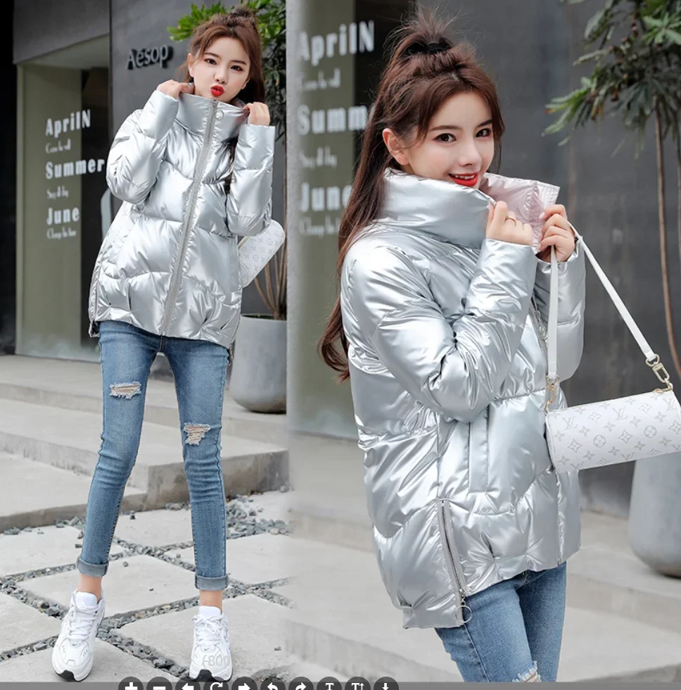 2023 New Winter Jacket Parkas Women Glossy Down Cotton Jacket Hooded Parka Warm Female Cotton Padded Jacket Casual Outwear