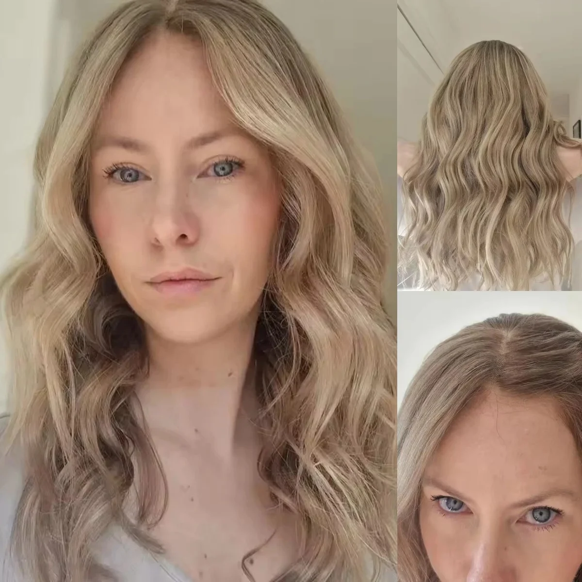 شعر مستعار دانتيل أشقر فاتح مع جذور داكنة شعر مستعار ناعم للحفلات شعر مستعار طويل مموج عميق من الدانتيل شعر مستعار أمامي اصطناعي عالي الدقة 24 بوصة شعر مستعار بدون صمغ #5