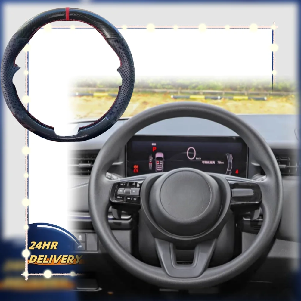 

Hand-stitched Carbon Fiber Genuine Leather Steering Wheel Cover For Honda ENS1 ENP1 XRV Vezel Fit Jazz GR 2021-23Car Accessories