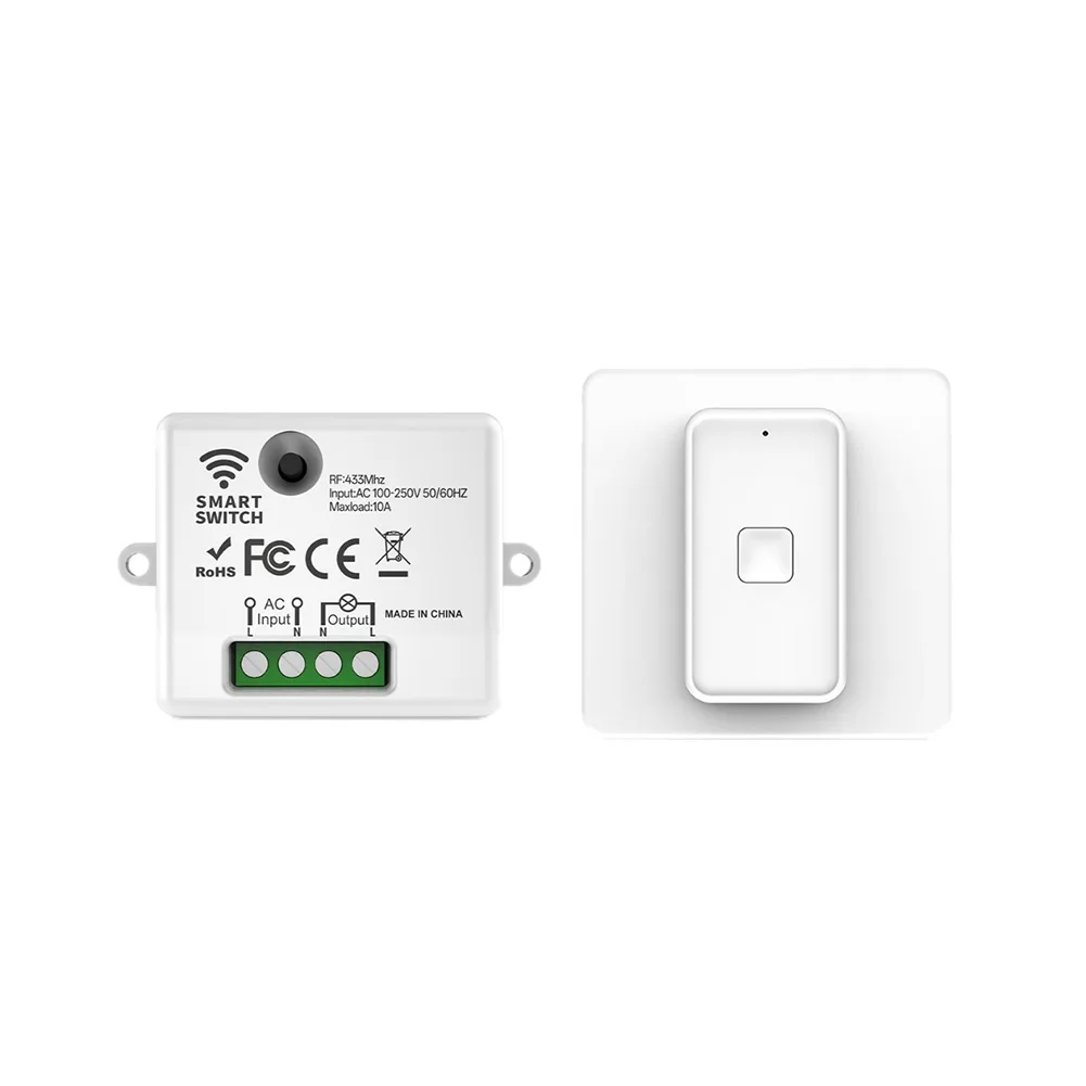 Compact RF433 Wireless Light Switch Battery Powered No Electrical Connection Needed for Indoor Use Up to 30m Distance