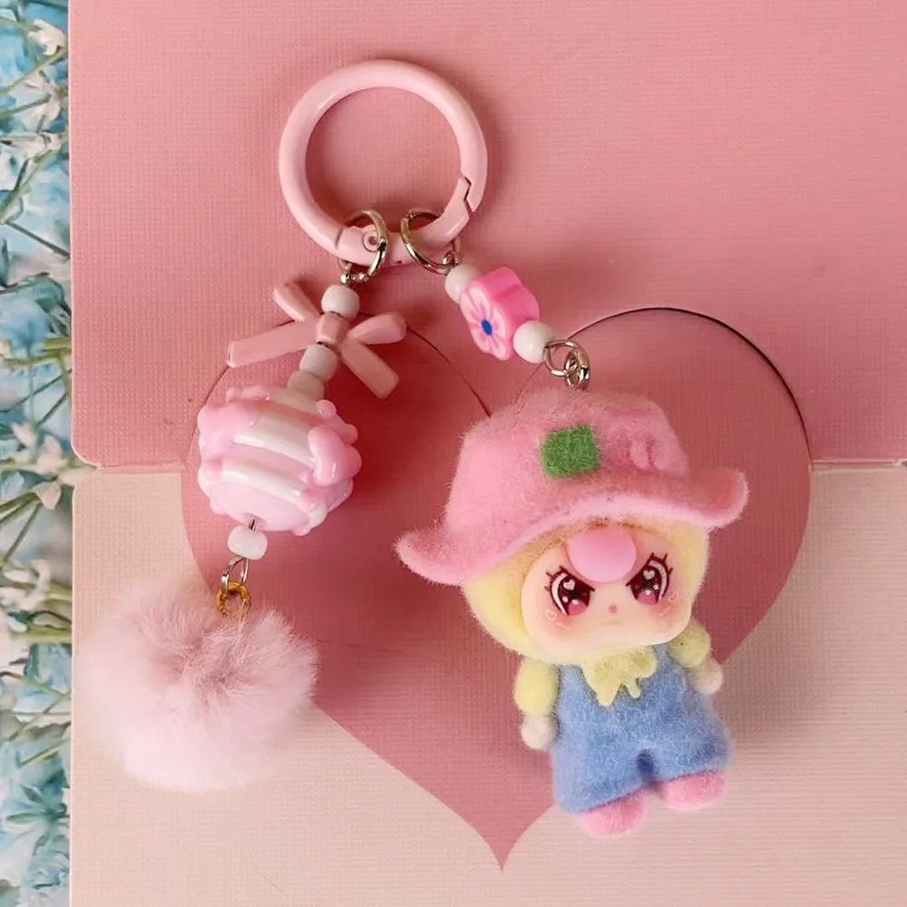 Cute Baby Three Doll Keychains Flocking Doll Keyring Backpack Bag Pendants Key Accessories Kids Favors Party Gifts Ornament