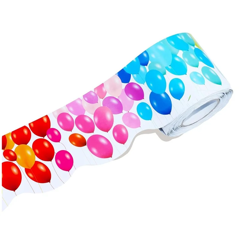 A33T-59 قدم بالونات ملونة حدود لوحة الإعلانات، ملصقات حواف ملفوفة على شكل صدفي للفصول الدراسية والمدرسة والمكاتب