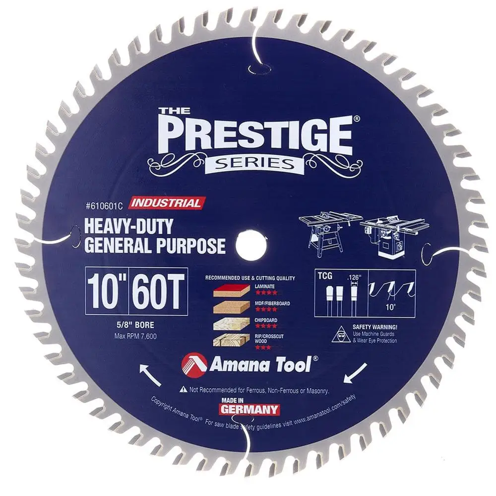 Carbide Tipped Circular Saw Blade 10 Inch 60 Teeth TCG 10° 5/8 Bore General Purpose