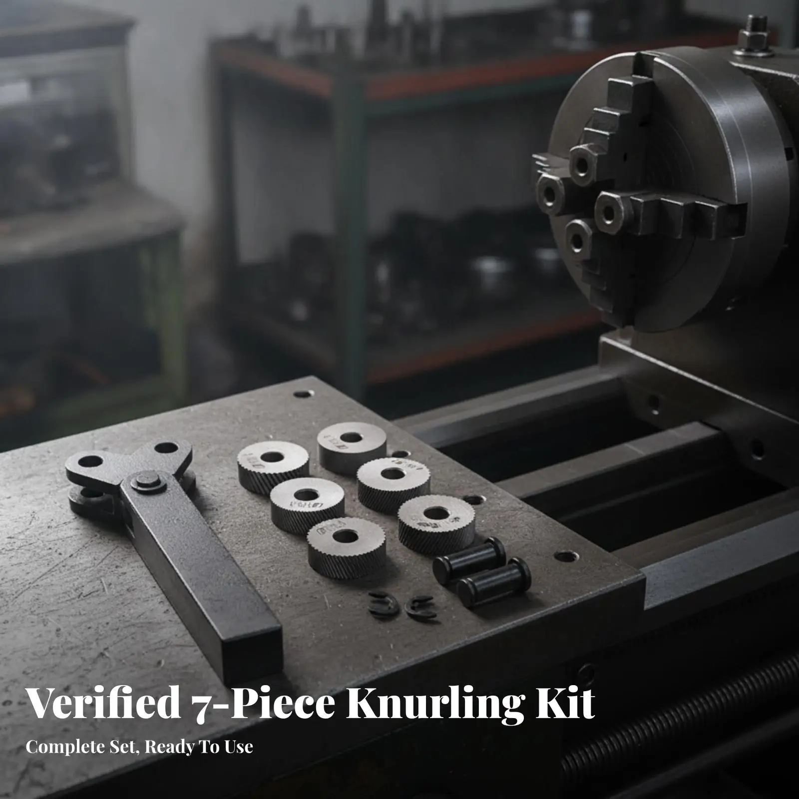 Metal Knurling Wheel Holder 7 Piece Workshop Set for Uniform Texture on Workpieces with Adjustable Angle Support