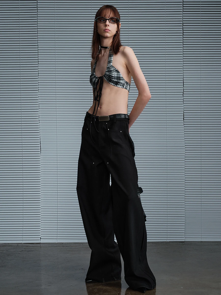 

Свободные широкие брюки-палаццо черного цвета для женщин, повседневные, весна-лето, длинные, в культурном стиле, оригинальные, MODULER