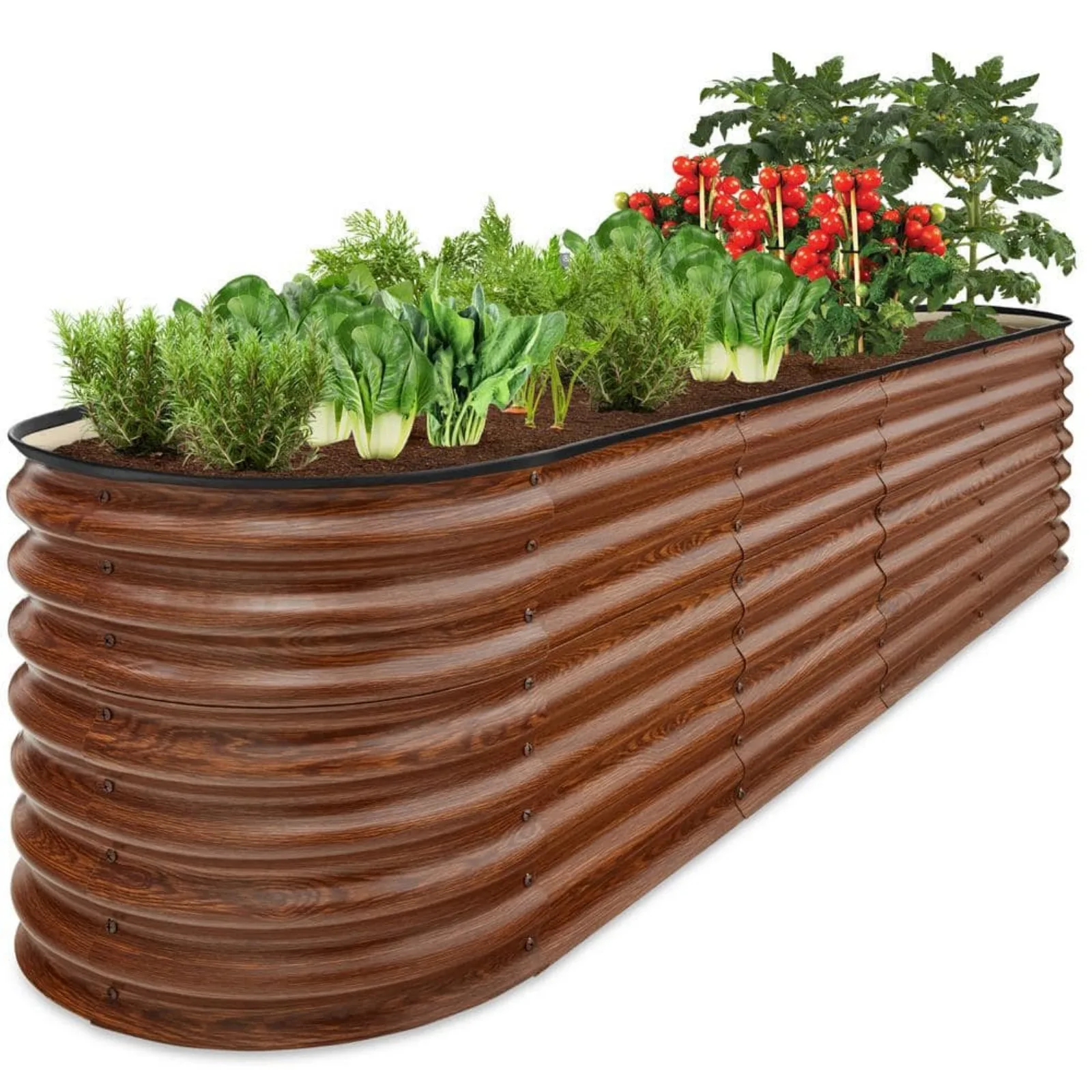 US 8 ft. x 2 ft. x 2 ft. Beige Oval Steel Raised Garden Bed Planter Box for Vegetables, Flowers, Herbs