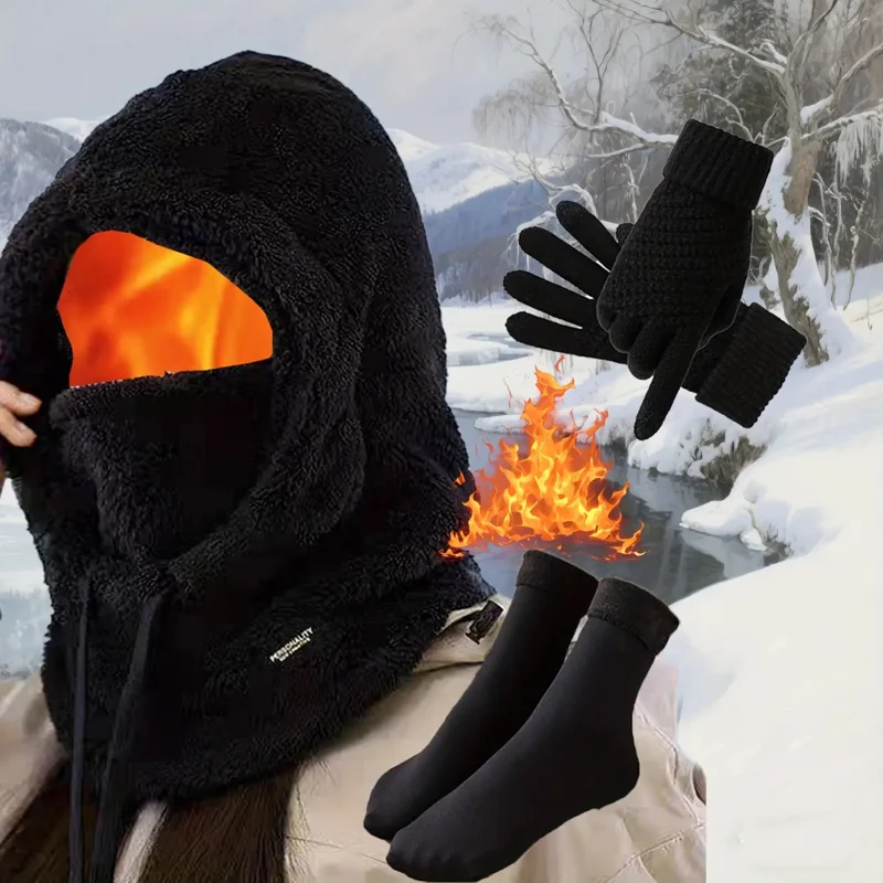 Set da sci termico invernale da 1 pezzo: maschera per il viso, guanti, stivali per lo sci, lo snowboard, le attività all'aperto, l'attrezzatura per la stagione fredda per -40 ° C