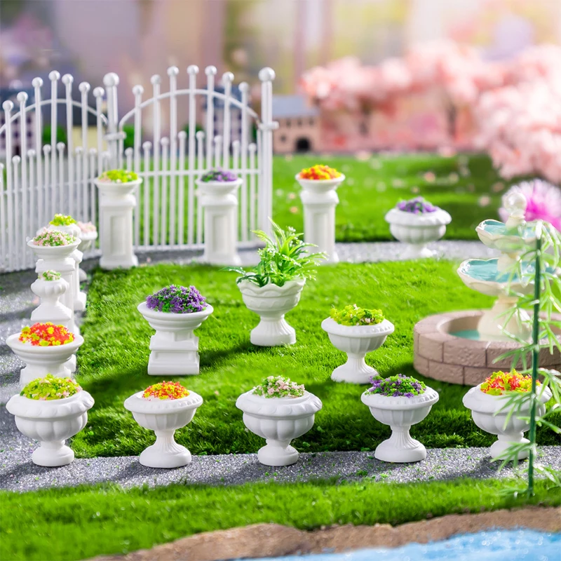 Simulation Flower Pot Plants Micro Landscape Figurine Miniature Mini Ornaments DIY Home Desktop Decorations Resin Crafts Gifts