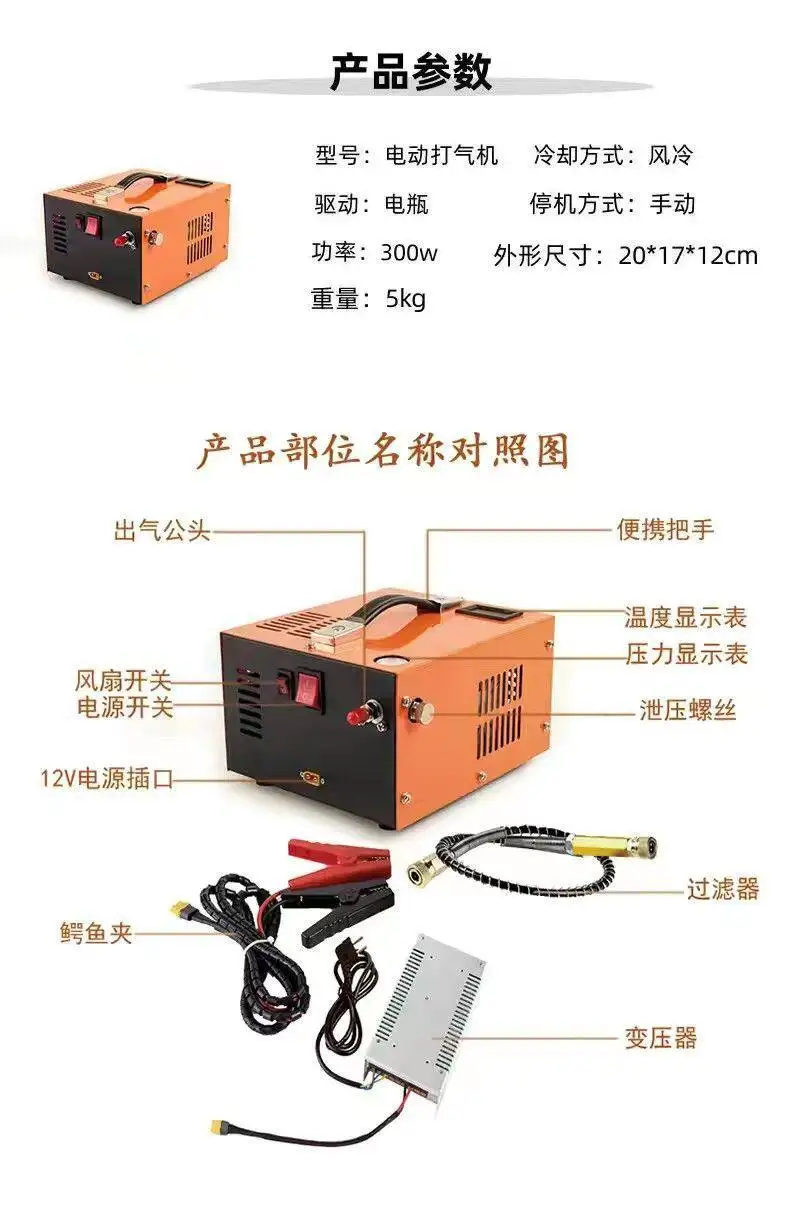 

4500Psi Electric High Pressure Pump 30Mpa Household Compressed Air Pump Outdoor Submersible Breathing Pump Car 12V