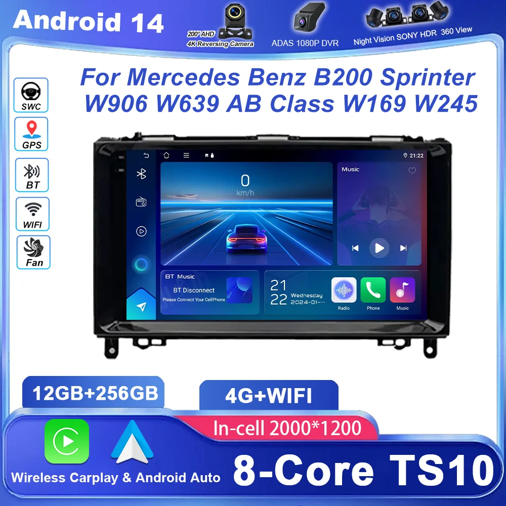 

Android For Mercedes Benz B200 Sprinter W906 W639 AB Class W169 W245 Viano Vito Car Radio Stereo Multimedia Video Player 2Din 4G