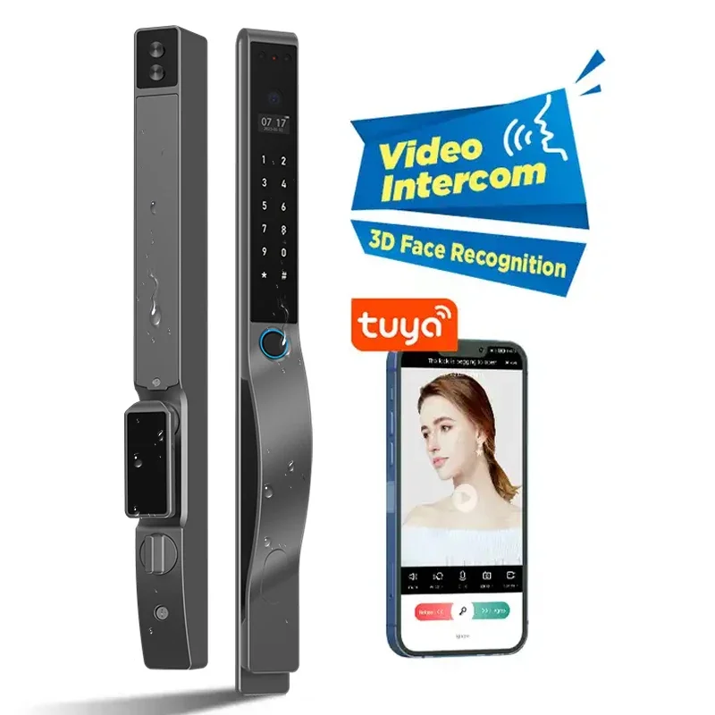 Tuya Wifi 3d Face Recognition Aluminum Sliding Door Lock Ip66 Waterproof Fingerprint Smart Digital Lock Key Card Glass Door Lock