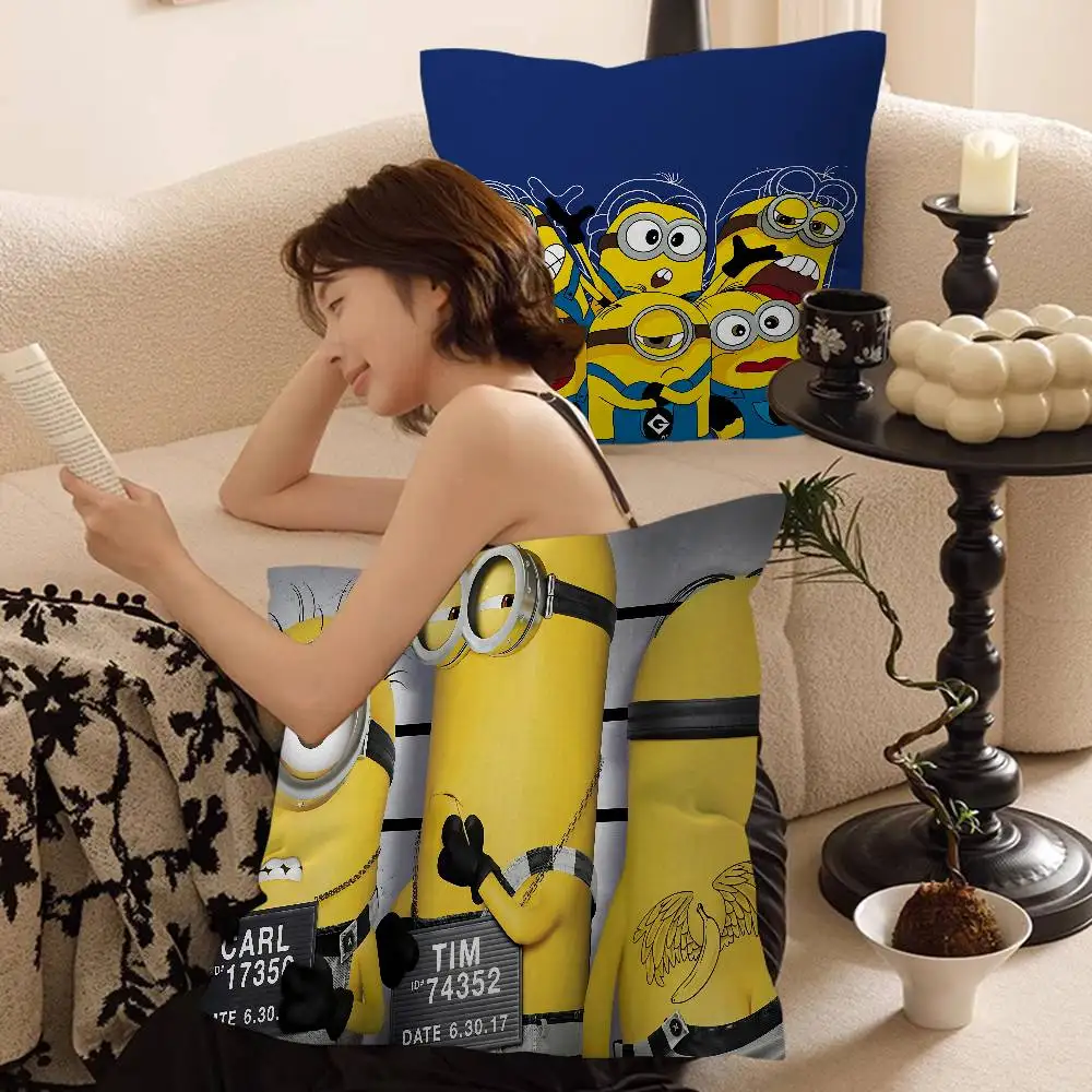 M-Minions Cartoon Pillow Covers Cartoon Sofa Decorative Home Double-sided Printing Short Plush Cute Cushion Cover