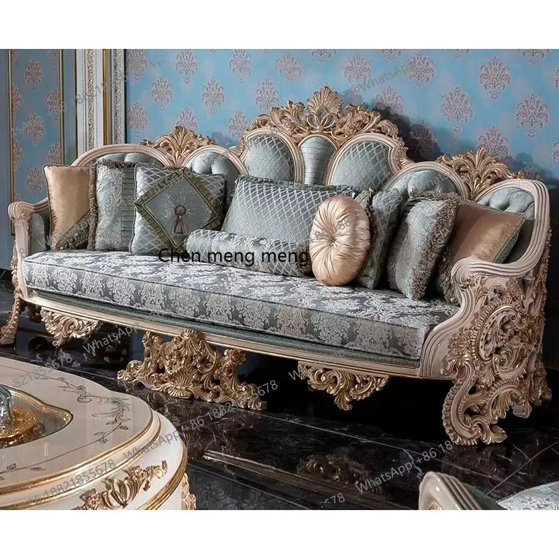 

RH European style full solid wood carved living room French high-end large sofa coffee table combination