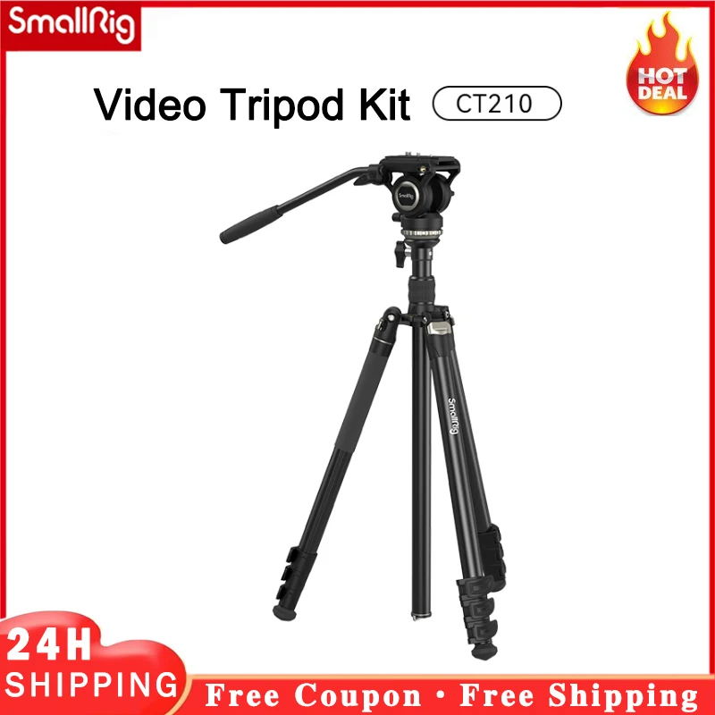 SmallRig 1.9M Video Tripod Kit CT210 4475 Professional Heavy Duty Stable Aluminum Non-slip Video + Tripod Hydraulic head