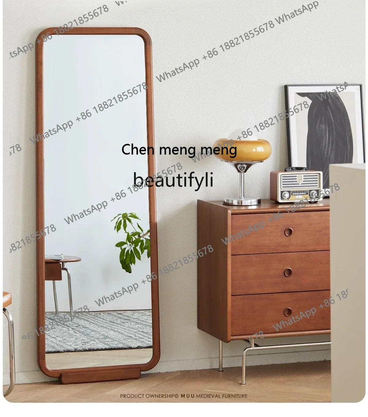 New arrive Nordic solid wood full-length mirror floor-to-ceiling full-length mirror simple wall-mounted fitting mirror log style