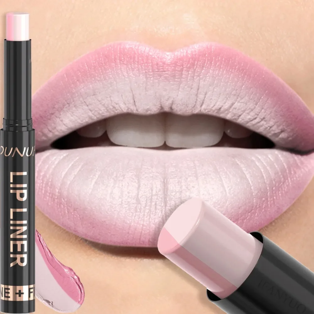 2-in-1 Dual-Ended Lip Liner & Lipstick Pencil, Matte Lip Color Pen, Waterproof Long-Lasting Lip Contour for Defined & Full Lips