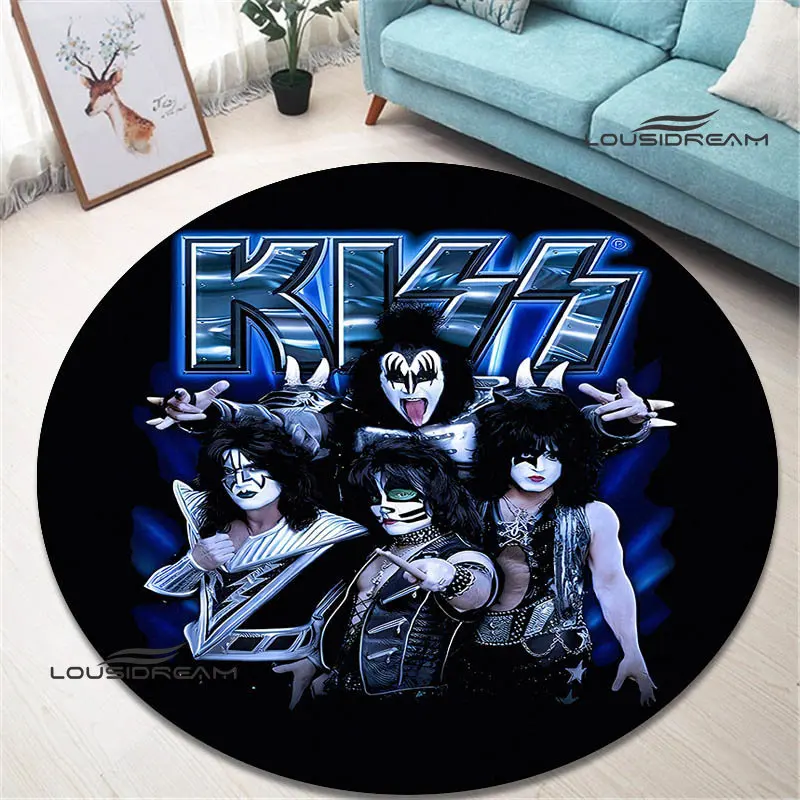 KISS band print round carpet living room bedroom carpet non-slip floor mat photography props area rug birthday gift