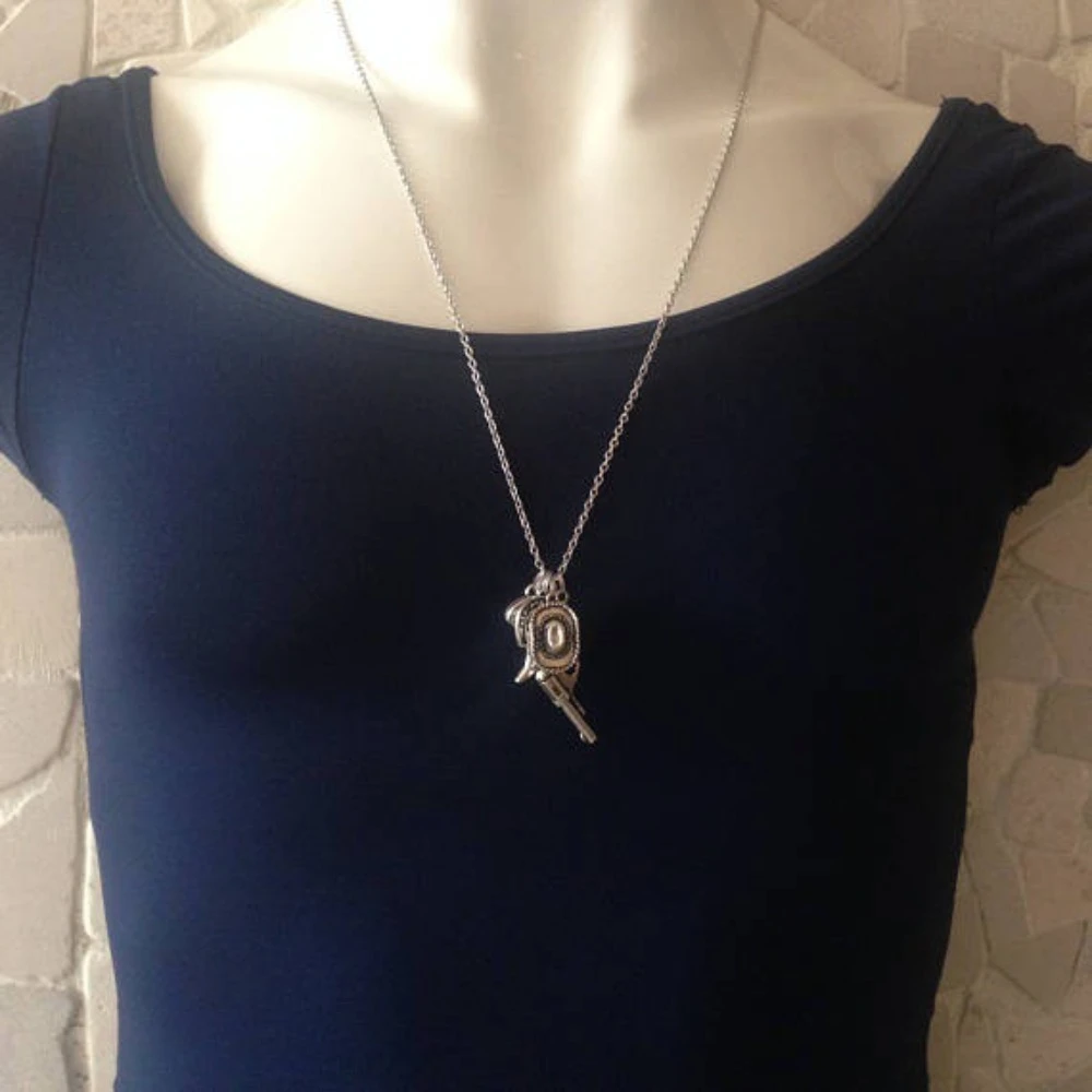 Hip-hop Retro  Gold Color Western Cowboy Boot Hat Pistol Pendant Necklace for Women Men Personality Fashion Jewelry Accessories