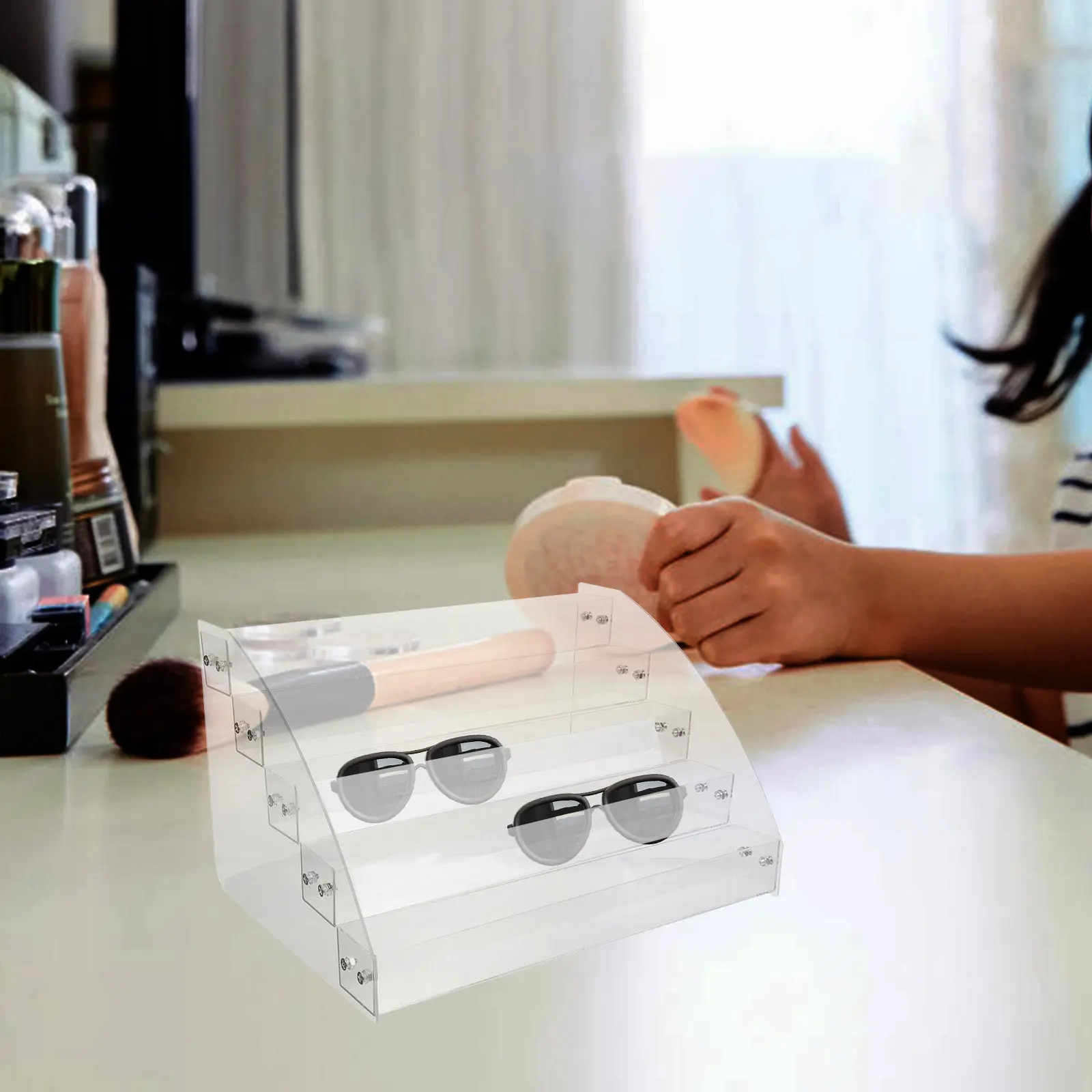 Sunglasses Display Stand 5 Layer Clear Plastic Eyeglasses Rack Multi Tier Desktop Glasses Organizer Holder