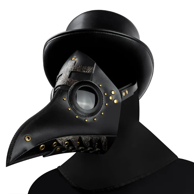 Halloween Party Costume Mask Punk Scary Plague Doctor Mask Fantasy Cosplay Funny PU Leather Mask