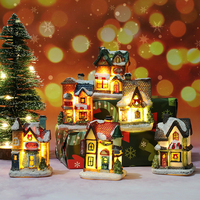 Glowing Winter Xmas Party Decoration Craft Christmas Resin Luminous Small House Ornament Romantic Miniature Village Building