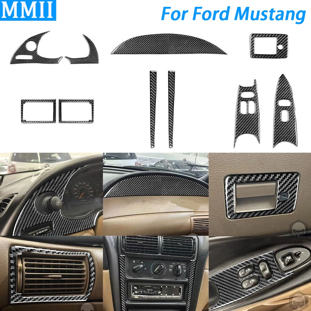 

For Ford Mustang 1996-2003 Real Carbon Fiber Air Outlet Window Lift Co-pilot Dashboard Trim Set Car Interior Accessories Sticker