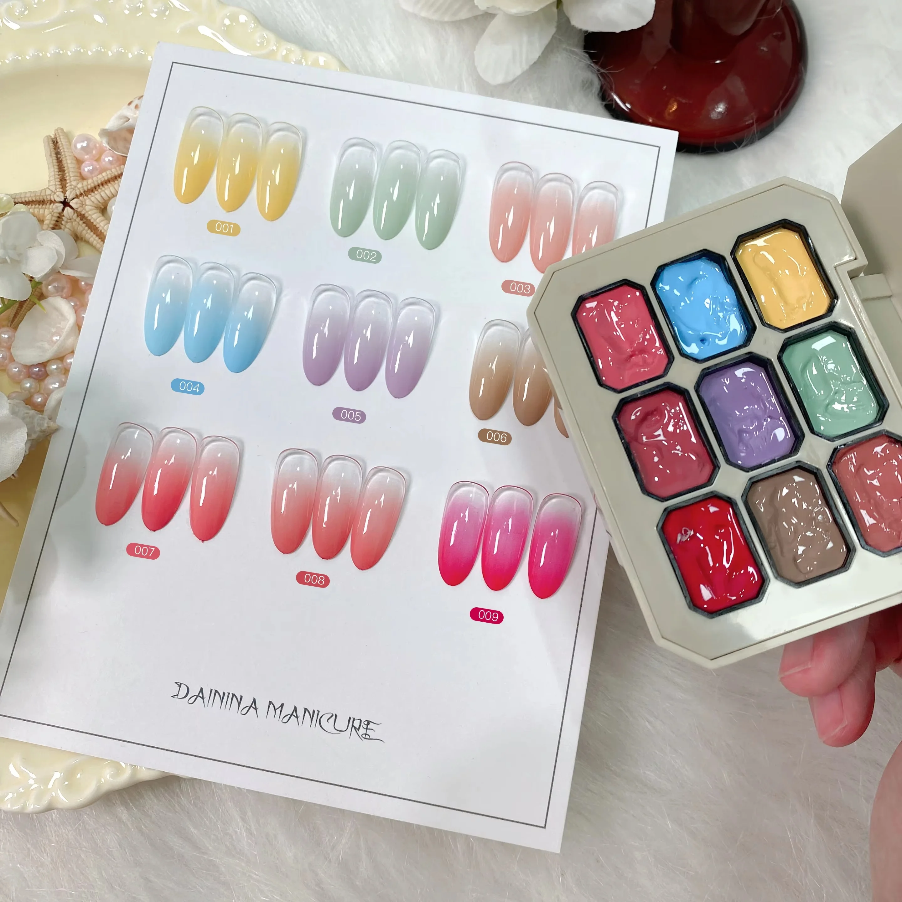 1 Stück Einfarbiges Nagellack-Gel 9-Farben-Set Hochpigmentiertes Dickflüssiges Gradient-Patting-Gel für Nagelkunst
