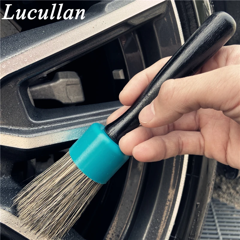 Lucullan Solid Wood Handle Detailing Brushes Set 20% Denser Soft Bristle Perfect For Wheels,Spoke,Grills,Shuts