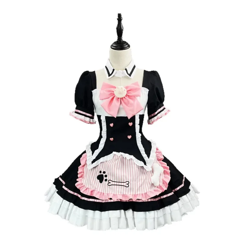 Embroidered Bow Y2K Dresses Set Lolita Cute Ladyboy Cosplay Cat Paw Tie Maid Outfit Lolita Midi Dresses Mini A-line Skirt New
