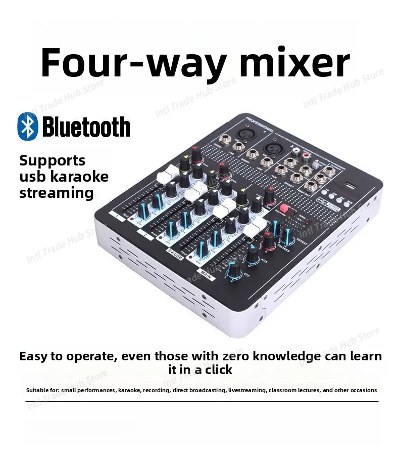 The 4-channel Small Mixer Supports Bluetooth USB Flash Drive Playback Stereo Channel Input Wired Microphone