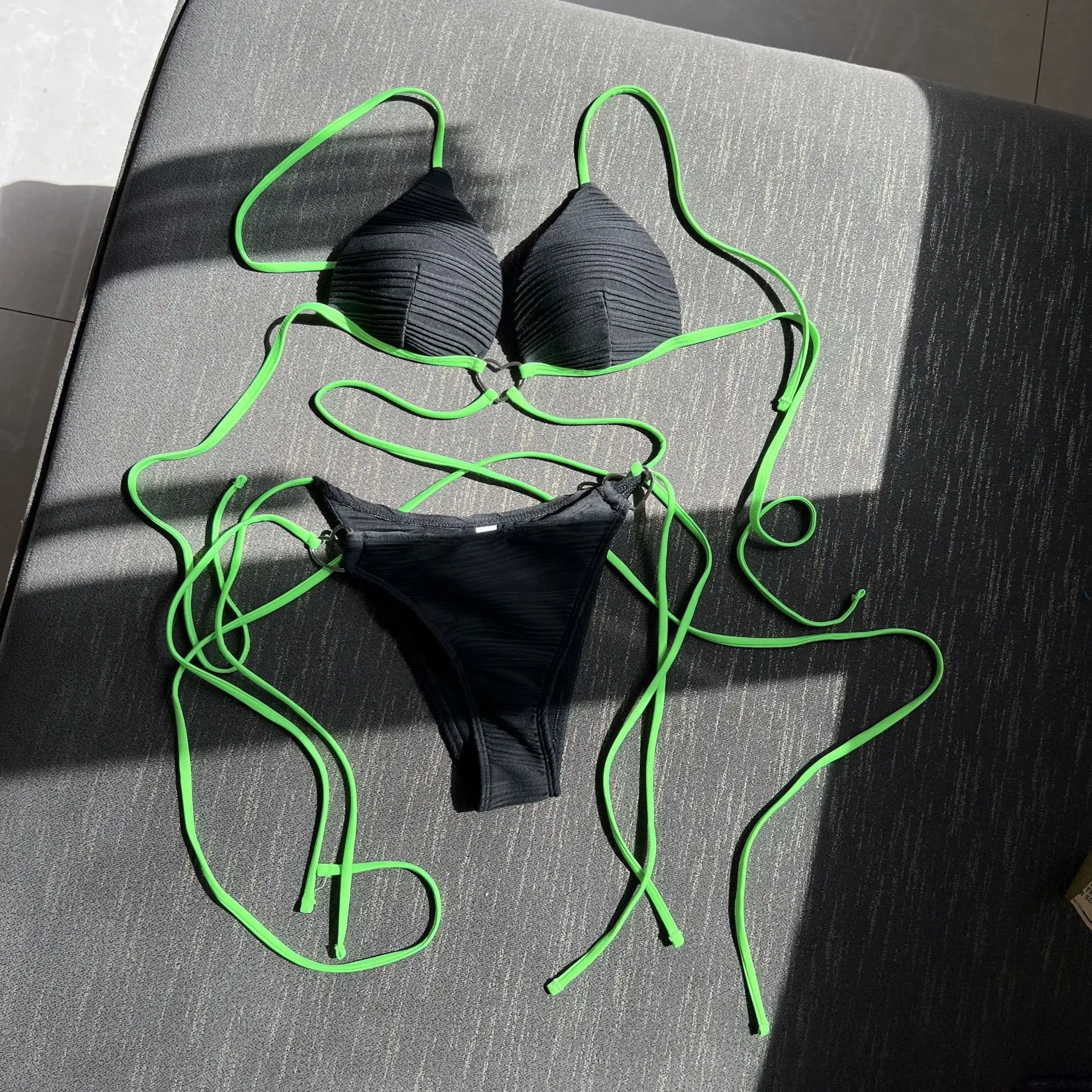 sexy heart ring patchwork bandage bikinis sets two pieces thong tie swimsuits Swimwear conjunto de bikini tankini beachwear