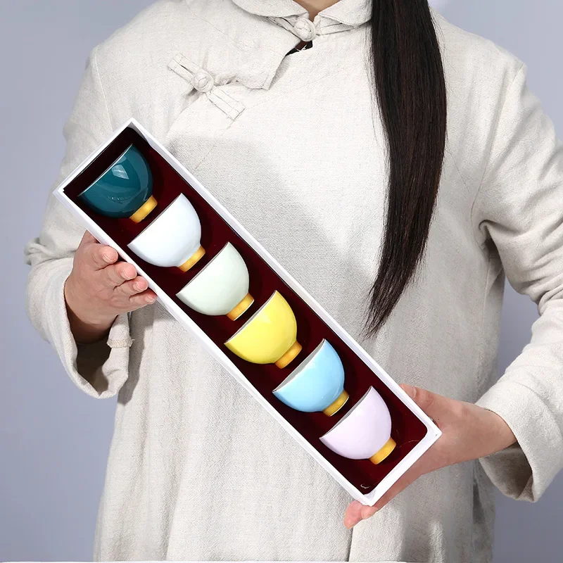 

6 шт./компл., керамическая маленькая чайная чашка кунг-фу, радужные чайные чашки в японском стиле, подарочный набор