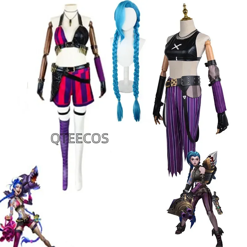 SN66 Game League of Legends Jinx Cosplay Costume LoL Jinx Arcane Uniform Sexy Women Halloween Party Carnival Outfits SuitW&C@