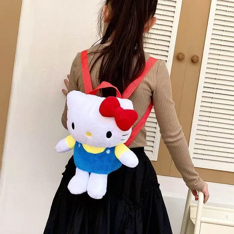 Mochila de felpa Kawaii Hello Kitty Sanrio, bolsa de almacenamiento de viaje con figura de dibujos animados, cartera, bolso de maquillaje para niñas, regalo de cumpleaños para niños