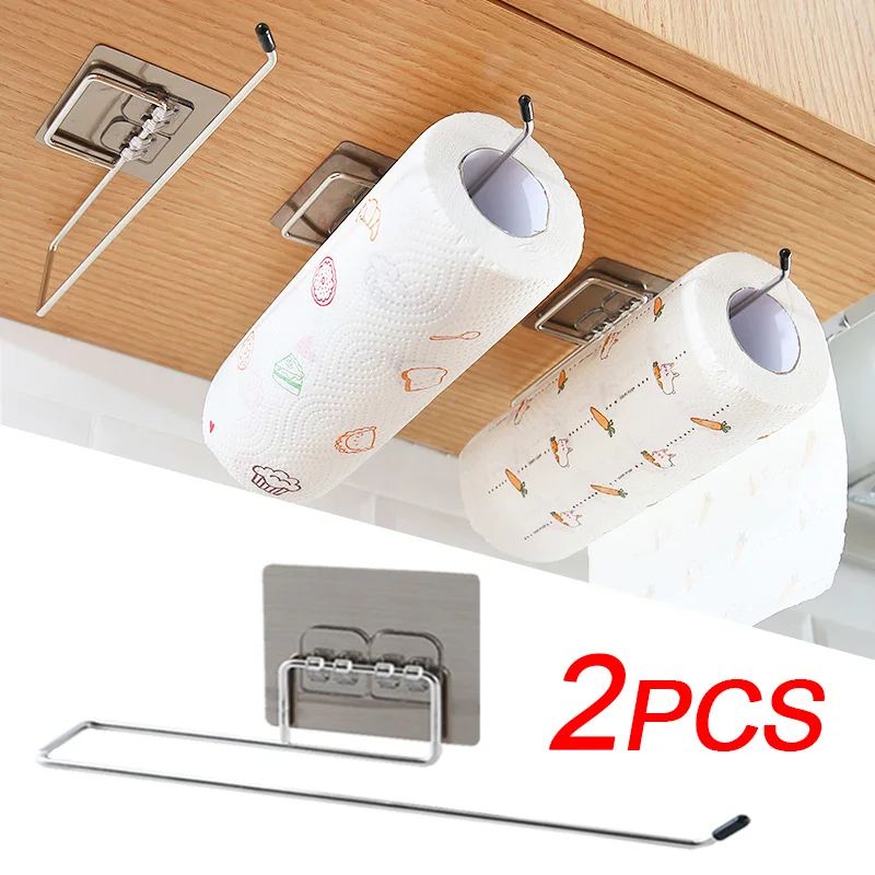 Kitchen Bathroom Roll Paper Towel Holder Drilling Free Wall Hook Type Stainless Steel Storage Hooks Rack Toilet Accessories