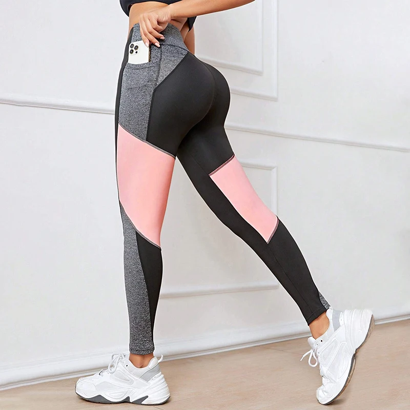 Colorblocked High Waist Yoga Pants with Pockets Leggings for Women Tummy Control Workout Leggings for Women