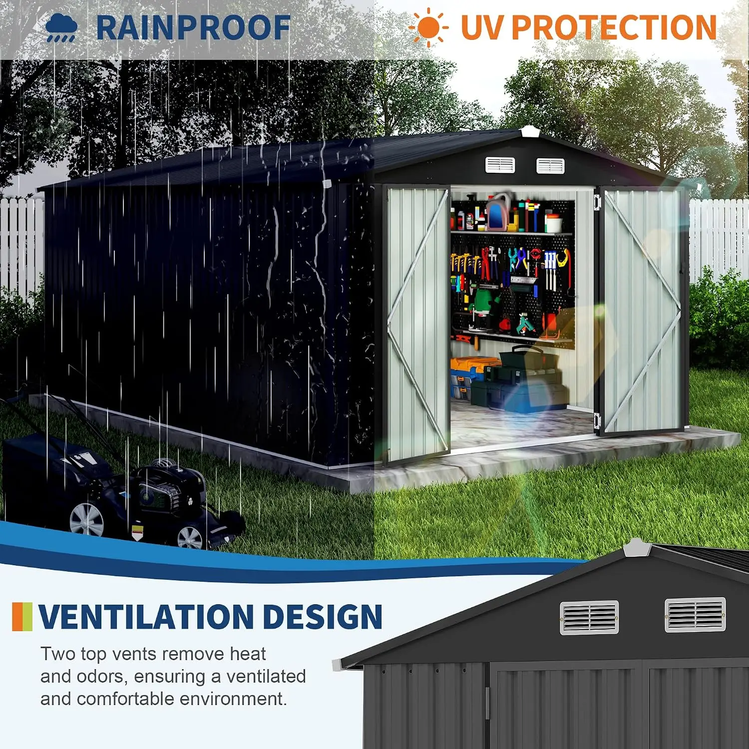 10X14 FT Metal Storage Sheds Outdoor, Metal Yard Sheds Garden Shed Kit, Tool Shed with Lockable Door, Utility Sheds Buildings