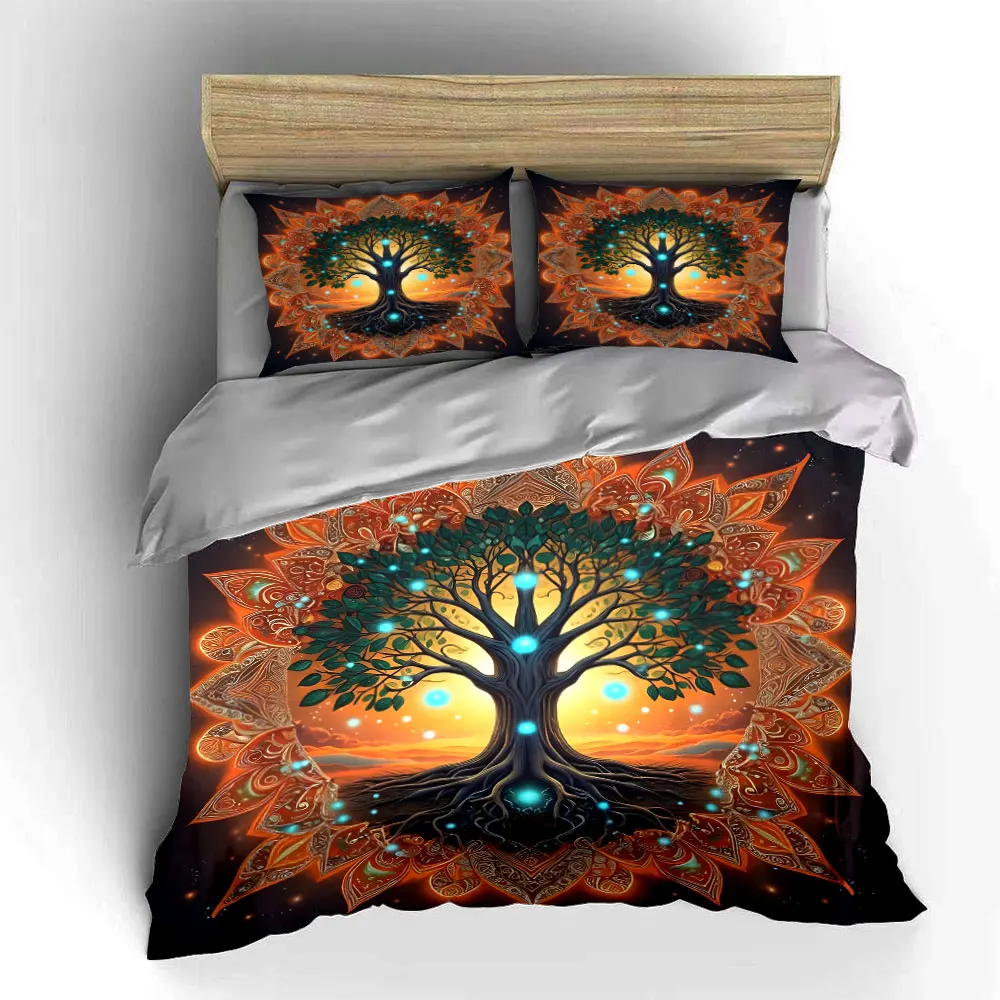Mystical Glowing Tree with Mandala Decor Pattern Duvet Cover Set Digital Print Colorful Polyester Bedding with Zipper Closur 5