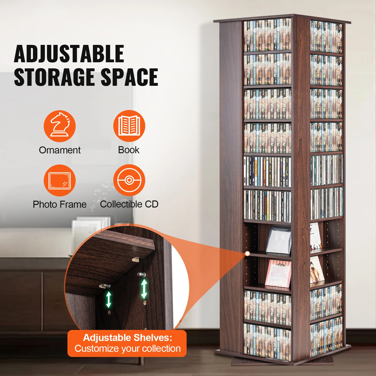 Media Storage Cabinet Rotating Media Tower Protects And Organizes Music Movie Video Games CD or Memorabilia Collections
