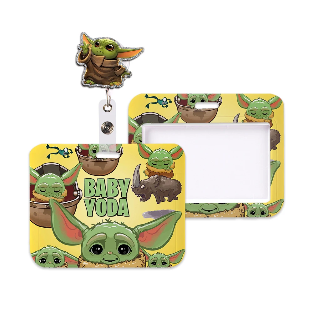 

Disney Baby Yoda Card Holder Neck Strap ID Card with Glitter Resin Charms Retractable Bus Card Access Card Accessories