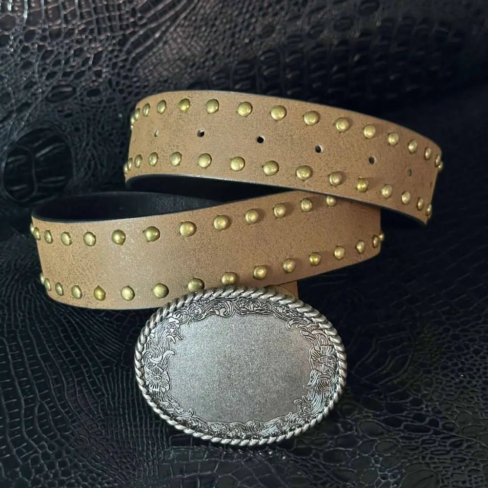 カジュアルメタルバックルレトロリベットウエストベルト合金 Y2k パンクスタイルベルトヴィンテージプリントパンツ装飾ジーンズウエストバンド毎日