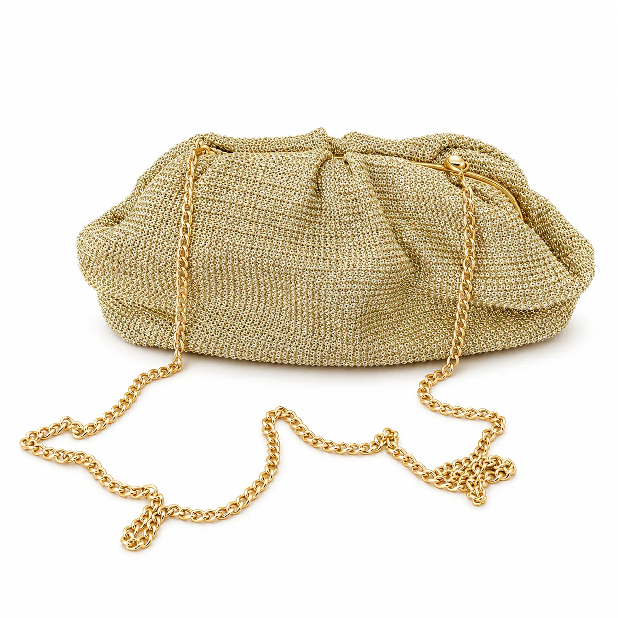 Fashion Gold Thread Women's Bag Pouch Soft Ruched Cloud Dumpling Bags for Women Kisslock Handbag Knitting Shoulder Crossbody Bag