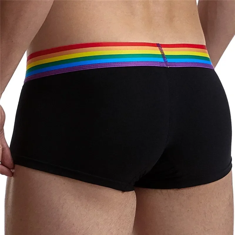 JOCKMAIL Sexy Men\'s Underwear Rainbow Elastic Band Boxer Briefs LGBT Club Male Gay Shorts Low Waist Cotton Swimming Trunks