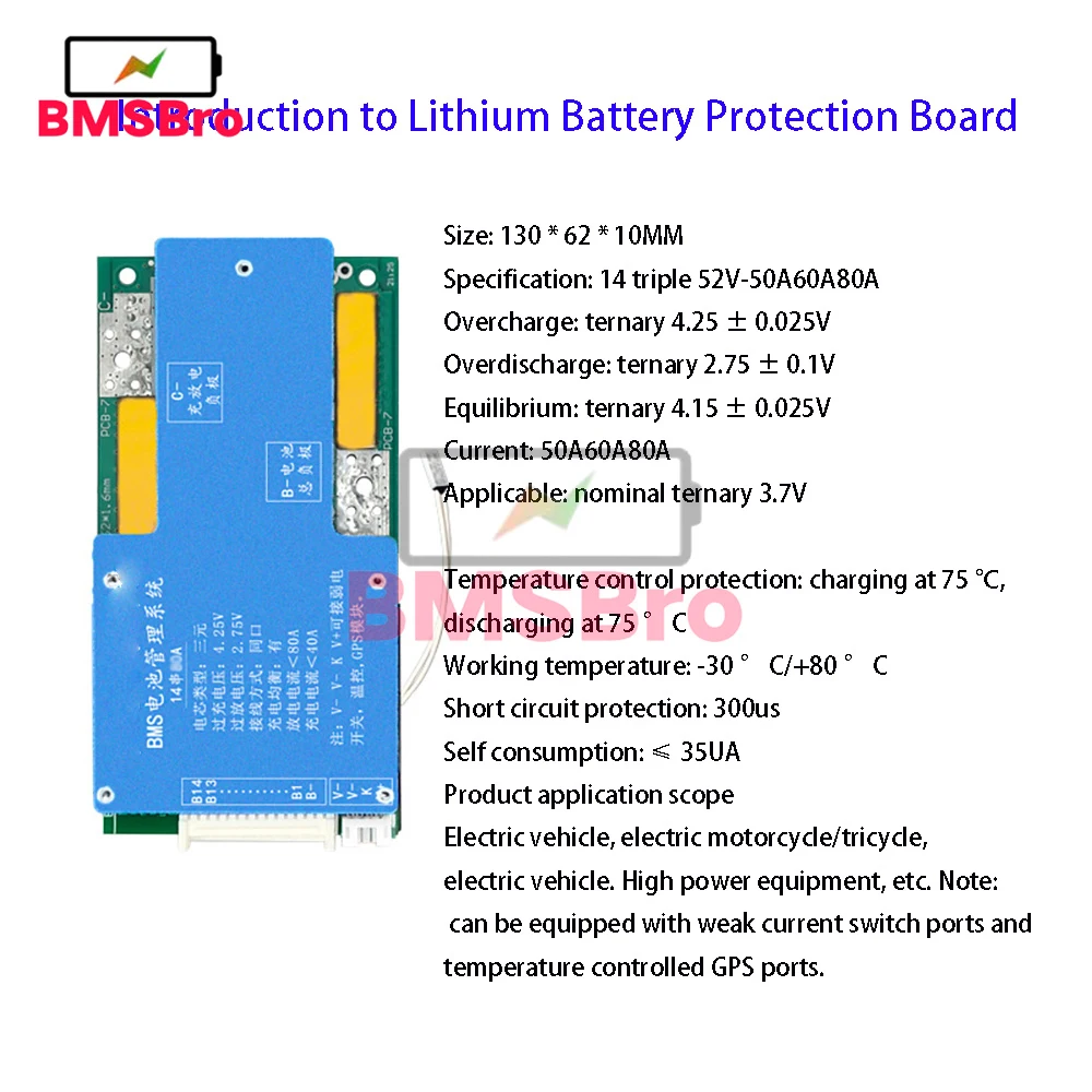 BMS 14S 52V 50A litowo-jonowy akumulator litowy Balancer Charge Board z regulacją temperatury Charge Discharge Protect dla roweru elektrycznego