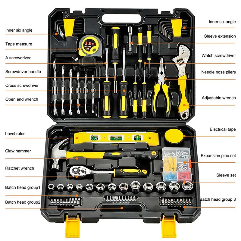 108 PCS Complete Tools Metal Auto Repair Maintenance Work Toolbox Set of Professional Work Hardware Hand Repair Kit