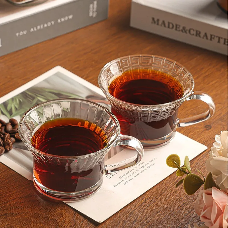 

Coffee Cup with Handle Glass Cup Creative Transparent Heat-resistant Household Afternoon Tea Juice Milk Cold Drink Water Mug New